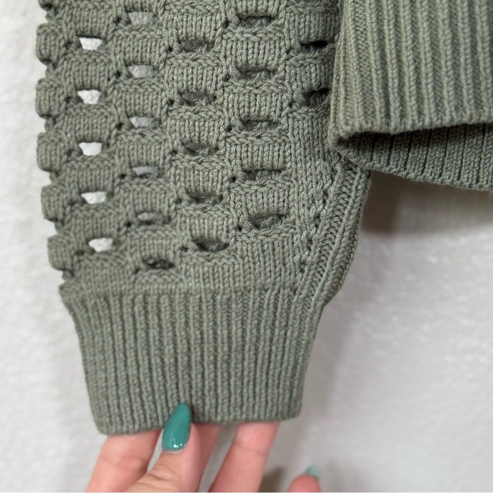 LOU & GREY NWT L Mesh Sweater • Open Knit Casual Crew Neck Pullover in Green - Picture 4 of 11